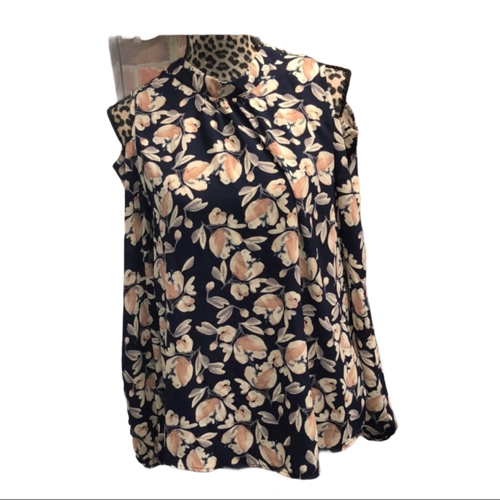 Navy open shoulder long sleeved blouse